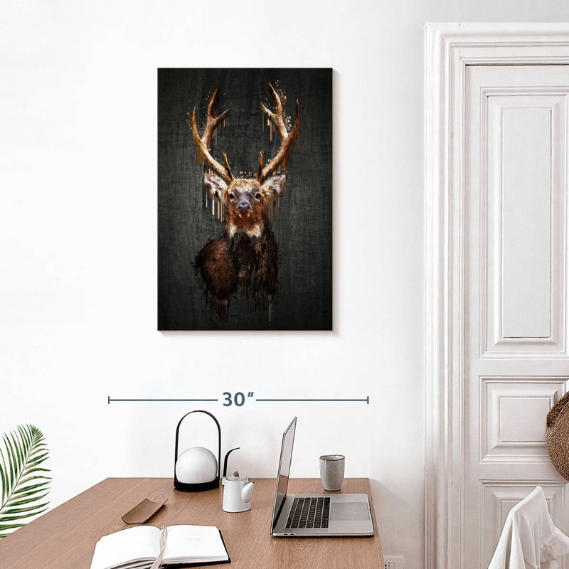 Brampt Grunge Deer On Black, 30" H x 20" W