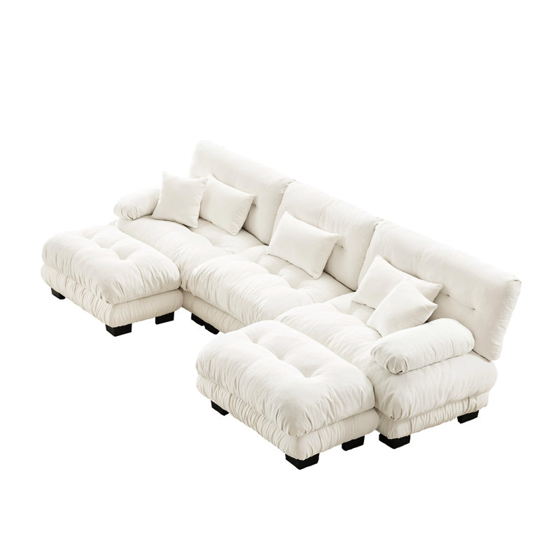 Élégant salon modulaire - canapé surdimensionné en U surdimensionné en chenille blanc, 2 repose-pieds, canapé à assise profonde avec