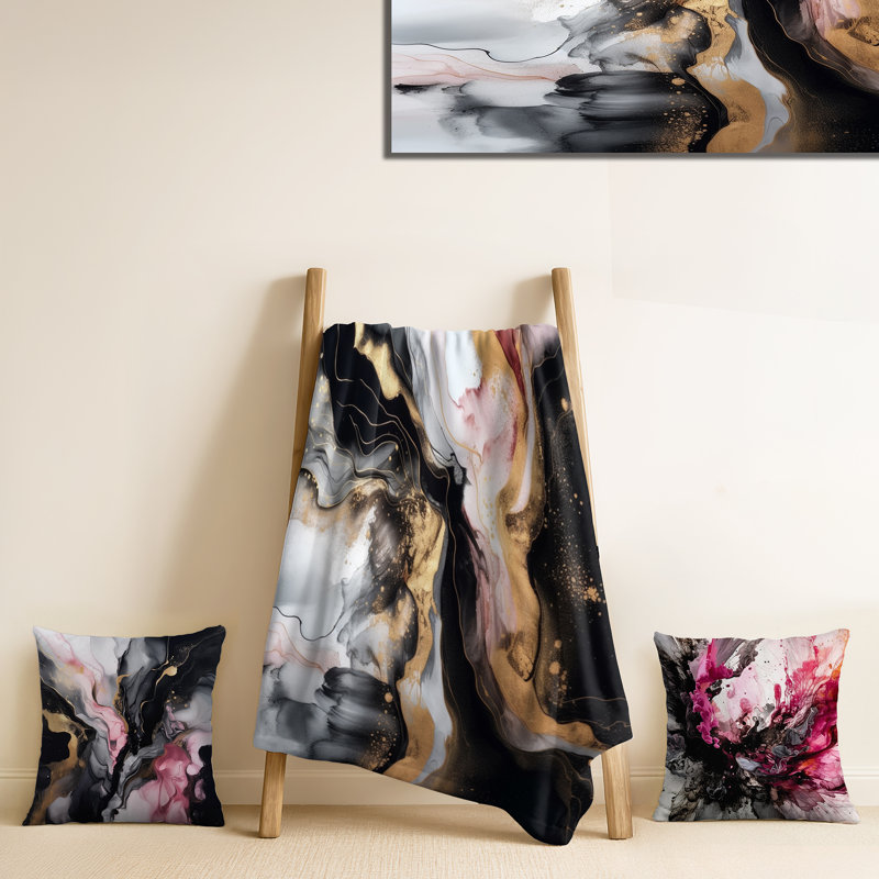Jeté Marble Black Gold Marble Splash I, Blanket only (1 piece)