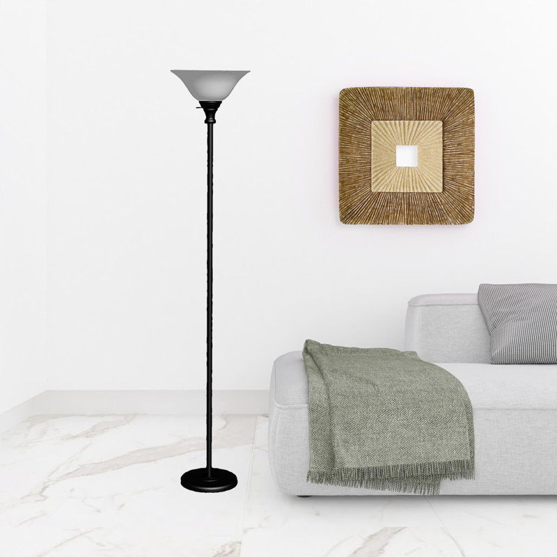 Lampe torchère sur pied 71 "avec abat-jour en verre givré, Noir, noir, noir, noir