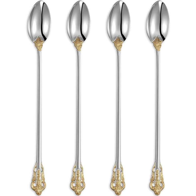 Cuillères longues à thé glacé en acier inoxydable poli miroir, cuillères polyvalentes pour cocktails, laits frappés et desserts