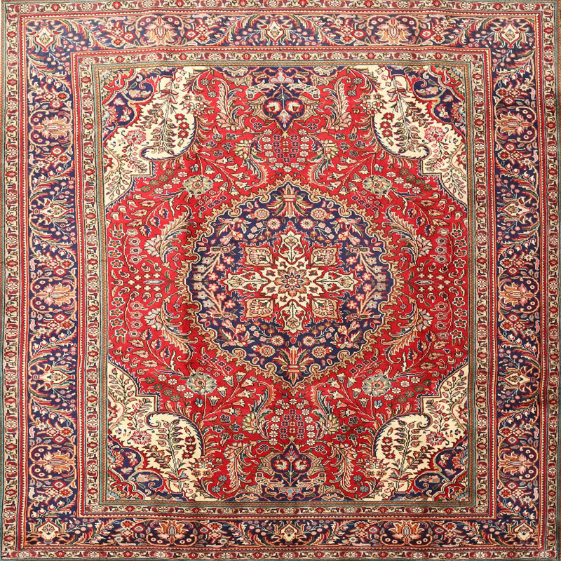 Traditional Red/Peach/Blue Area Rug, Square 6'
