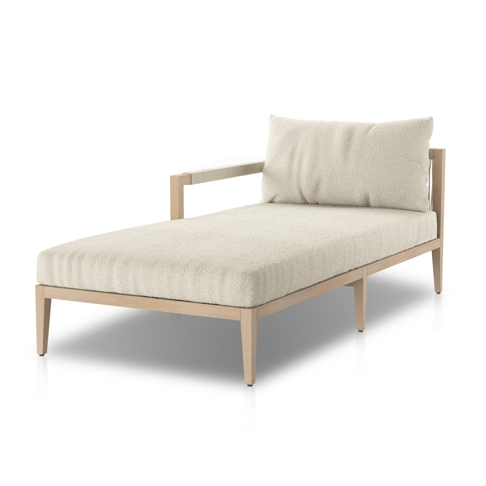 Kristine 33'' Outdoor Teak Chaise Lounge, Fiqa Cream Boucle, Washed Brown/Gray