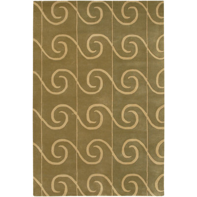 Tapis en laine touffeté à la main à motif abstrait, brun, vert et brun clair Brookeville