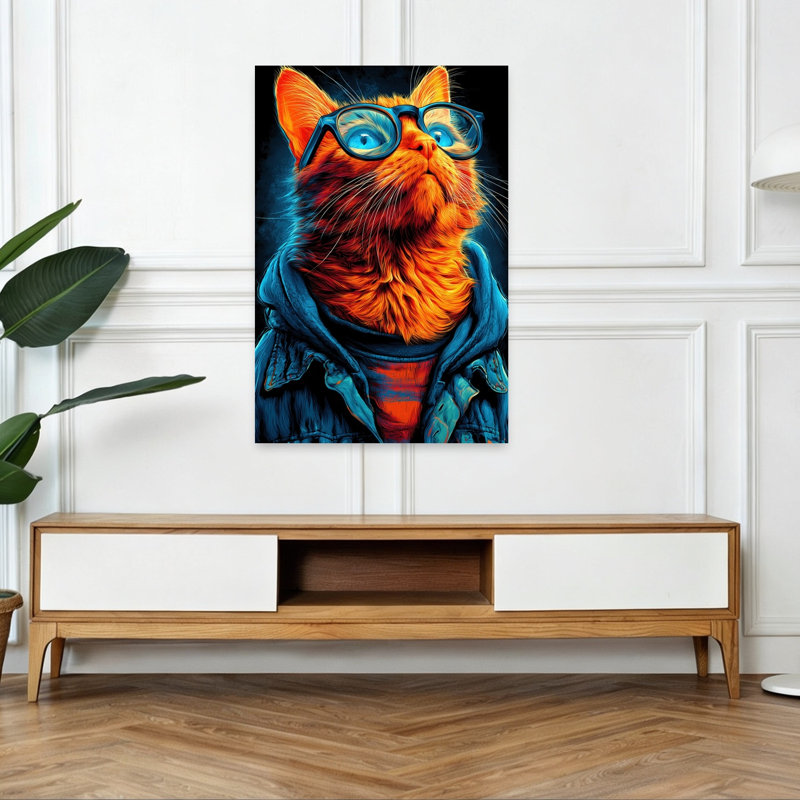Art mural élégant, chat orange moderne, H 48 po x l 32 po