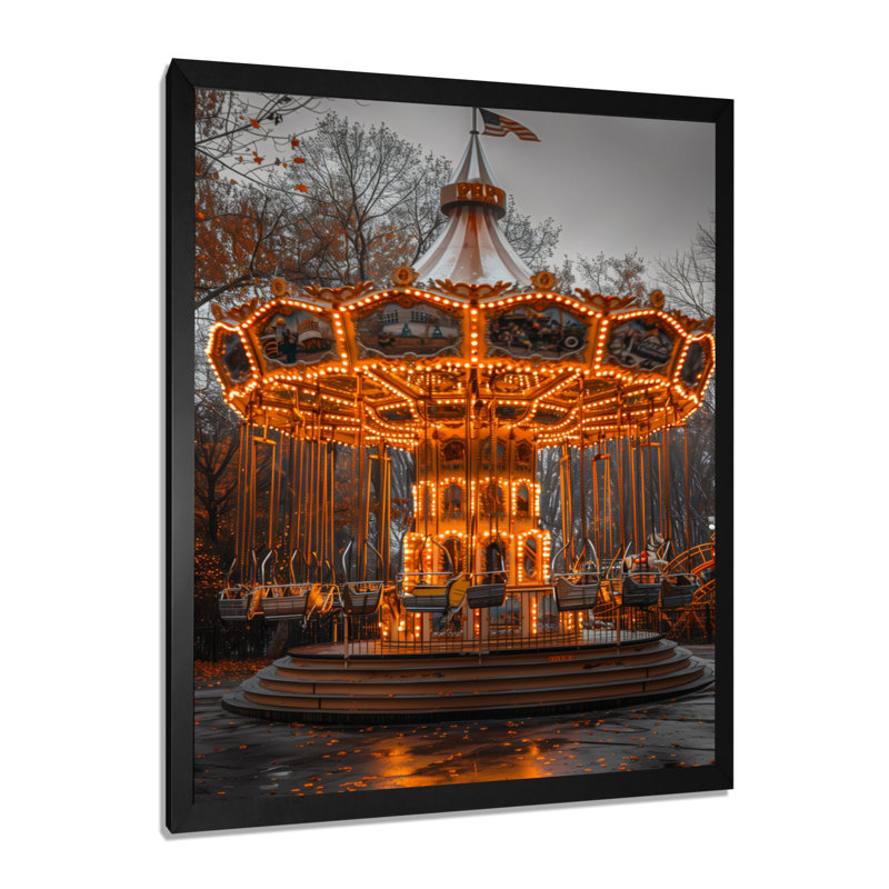 Parc d'attractions jaune et gris, H 32 po x l 16 po x P 1 po, Cadre simple noir