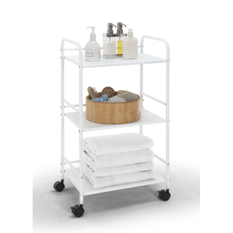 Minimalist Style 3 Tier Utility Rolling Shelf Cart, White
