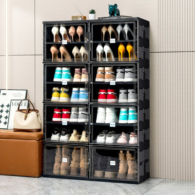 7 Tiers 28 Pairs Foldable Shoe Rack Organizer, Large Shoe Cabinet With Magnetic Doors