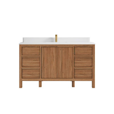 Elizabeth Teak 60 In. W X 22 In. D Single Sink Bathroom Vanity In Dark Natural With Cove Edge Quartz