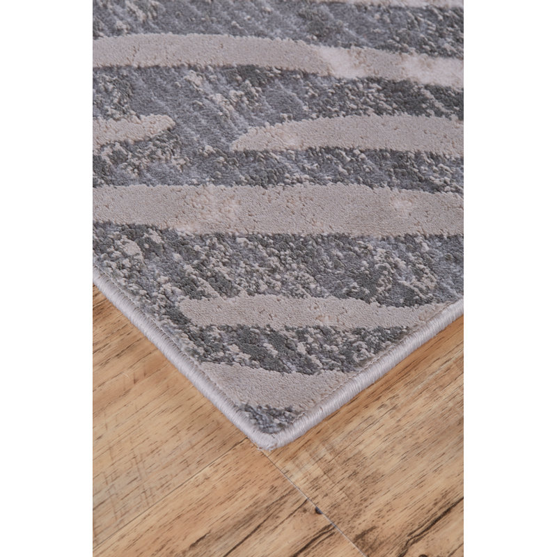 Tapis gris à motif de chevrons Jollanta, Rectangle 12 pi x 15 pi