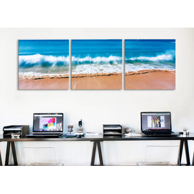 Ensemble de 3 reproductions de photos sur toile tendue, "surf fountains big makena beach maui hi usa"