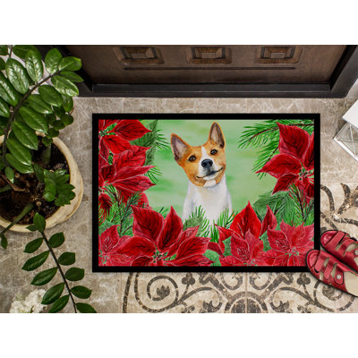 Tapis d'extérieur antidérapant Burniece Basenji Poinsettas