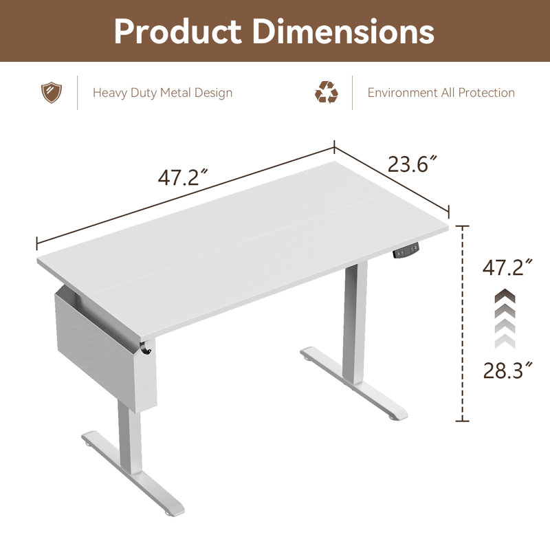 Bureaux debout et réglables en hauteur, Blanc / blanc, H 47,2 po x l 47,2 po x P 23,6 po