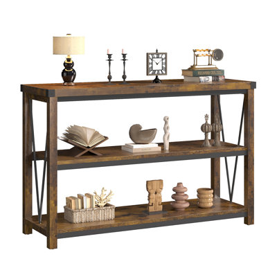 47" Farmhouse Narrow Wood Console Table, 3-Tier Storage Sofa Table with Open Shelves, Rustic Accent Table for Entryway, Hallway, Foyer & Behind Couch