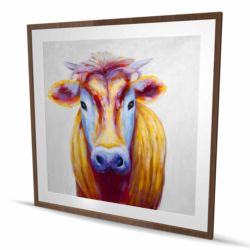 Vache colorée - impression rustique encadrée pour la décoration
