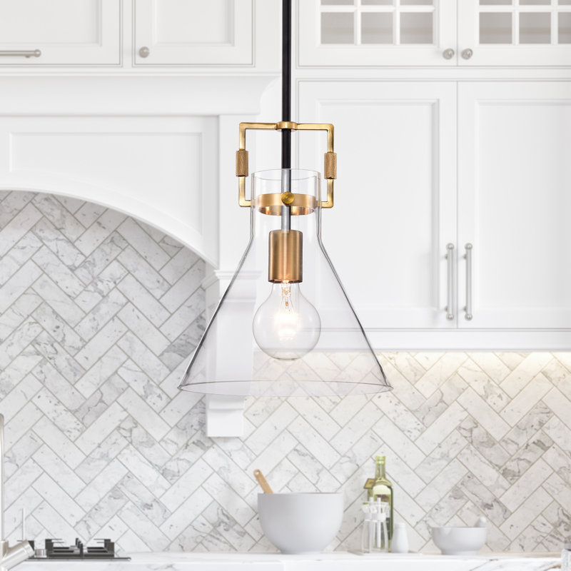 Martina 1 - Light Cone Pendant, 12" H x 9.75" W x 9.75" D, Black/Antique Gold