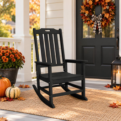 Fauteuil à bascule Adirondack d'extérieur noir en PEHD résistant aux intempéries avec dossier haut confortable (paquet de 1)