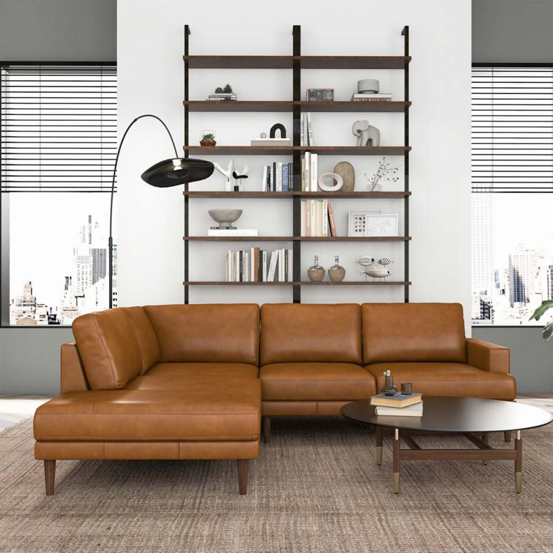 Canapé modulaire en cuir brun clair Corbin, Orienté à gauche (vu de face)