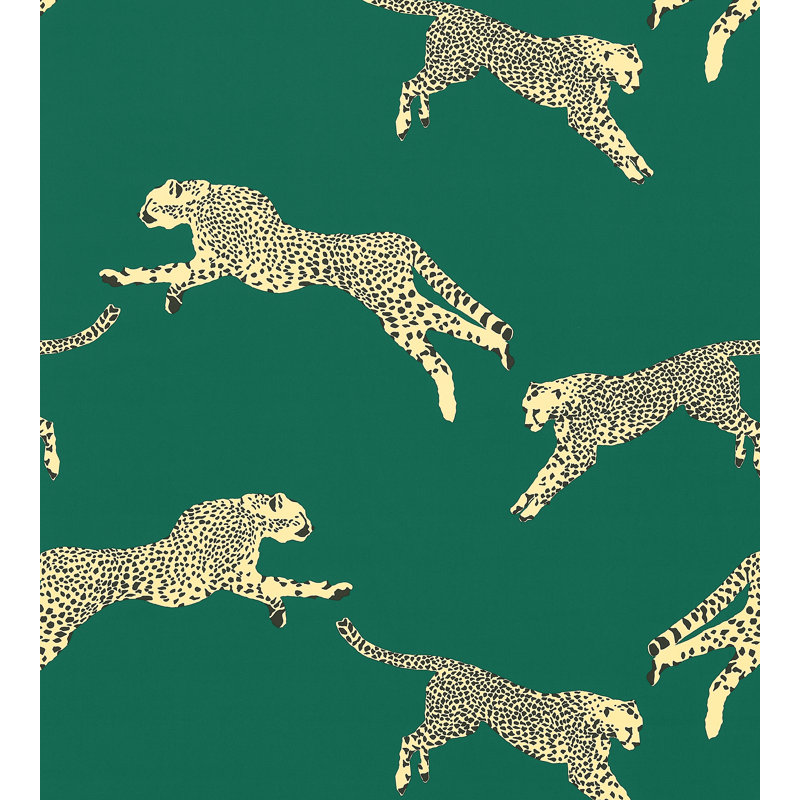 Leaping Cheetah Fabric, Evergreen