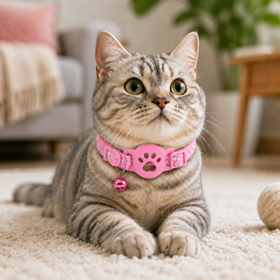 Adjustable Reflective Paw Print Cat Collar with Paw-Shaped Buckle and Bell
