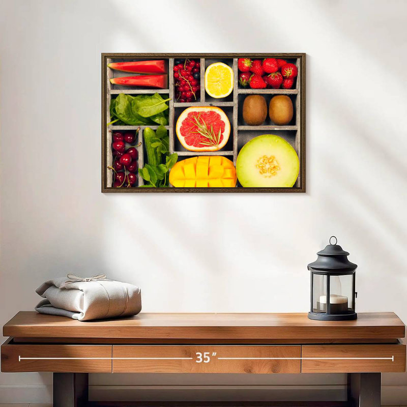 Bento légumes et fruits, 19 po x 13 po, Cadre flottant en noyer
