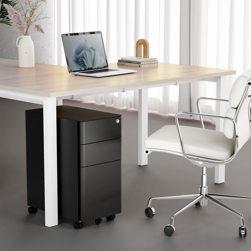 Mount-It Mobile File Pedestal Cabinet with 3 Drawers, Lock, Slim Design Under Desk Storage, Black