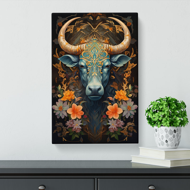 Taurus Zodiac Deco - Wrapped Canvas Print, 76cm H x 50cm W x 3cm D