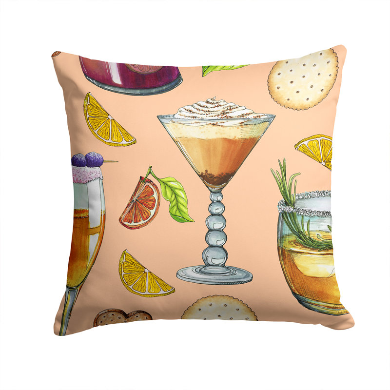 Drinks and Cocktails Indoor/Outdoor Throw Pillow, Cream/Silver, 14" x 14"