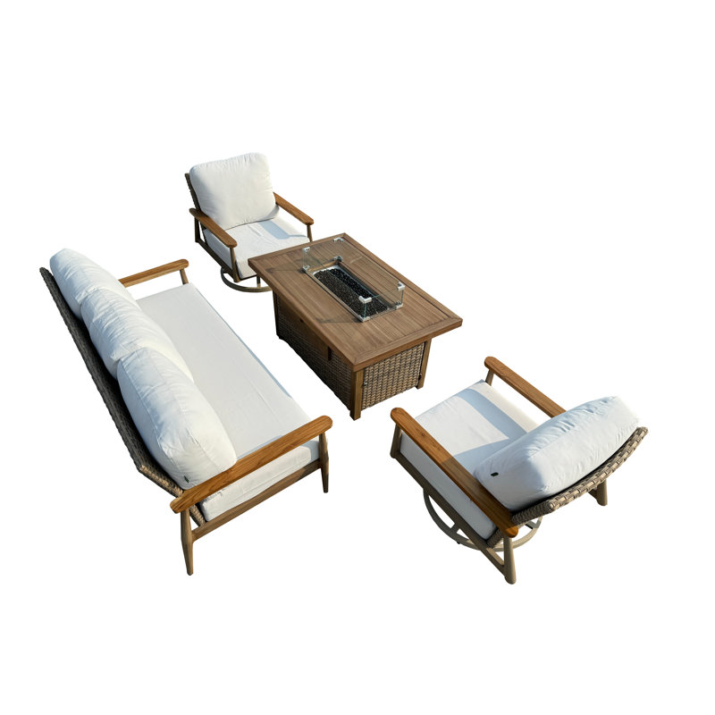 Quaniqua 5 - Person Patio Conversation Set, Cast Natural, Brown