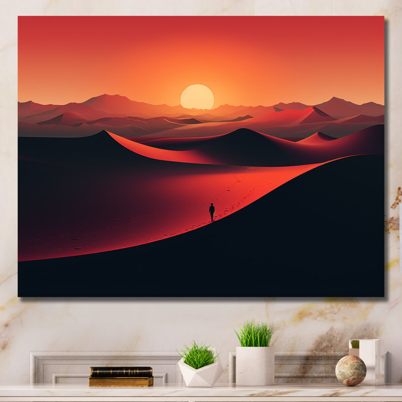 Marcher dans le désert du Sahara au coucher du soleil IV - désert, art mural, H 16 po x l 32 po x P 1 po, Toile tendue