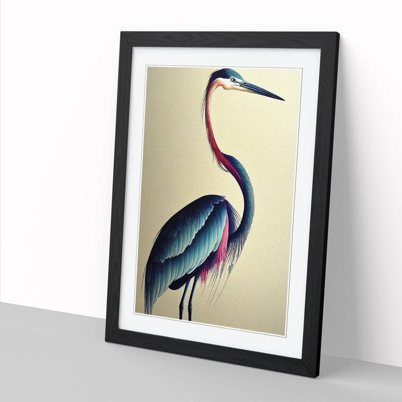 Watercolour Heron Bird Vol.2 - Single Picture Frame Print, Black, 34cm H x 25cm W x 2cm D
