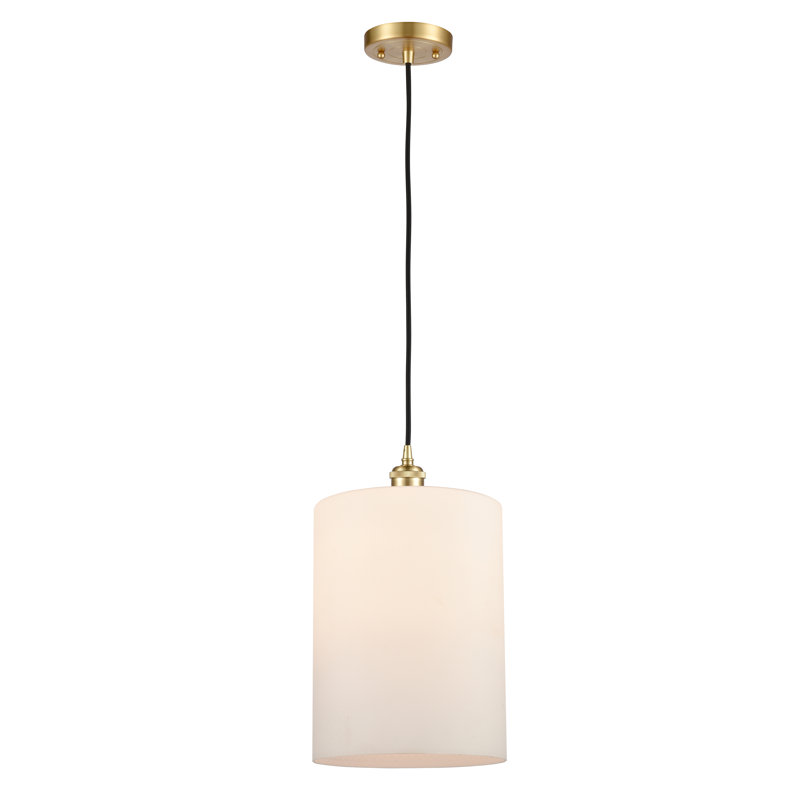 Luminaire suspendu cylindrique à 1 lumière Leilani, Ampoule non incluse, Blanc mat, Or satiné