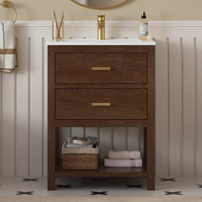 Ahart Freestanding Bathroom Vanity With Smart Storage & Solid Surface Composite Top