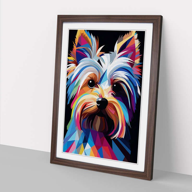 XYZ-FRM-V1223-1716 Yorkshire Terrier Constructivism No.2 - Single Picture Frame Print on Wood, 46cm H x 34cm W x 2cm D