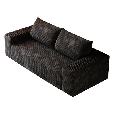 63" 2Setaser Sofa,Corduroy Fabric,Deep Seat Couches,Comfy Loveseat Sofa,No Assembly,1Pcs For Living Room, Bedroom,Conference Room ,Apartment,Black