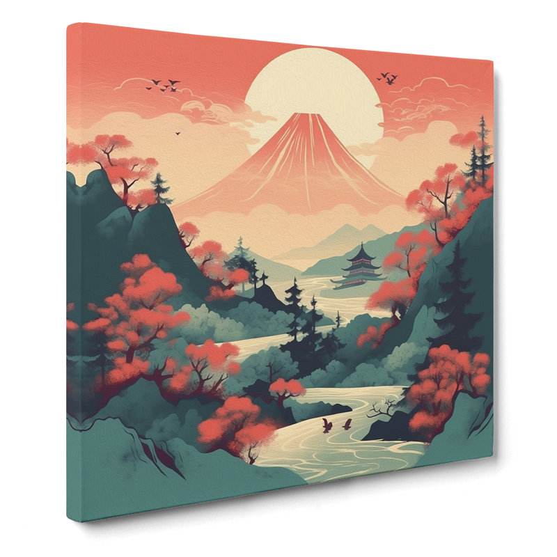 Japanese Mountains Graphic Art No.1 - Wrapped Canvas, 35cm H x 35cm W x 3cm D