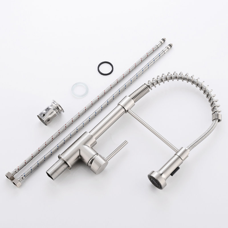 Robinet d'évier de cuisine commercial avec robinet escamotable, nickel brossé, poignée simple, robinet escamotable à sortie 360 °, pile levier
