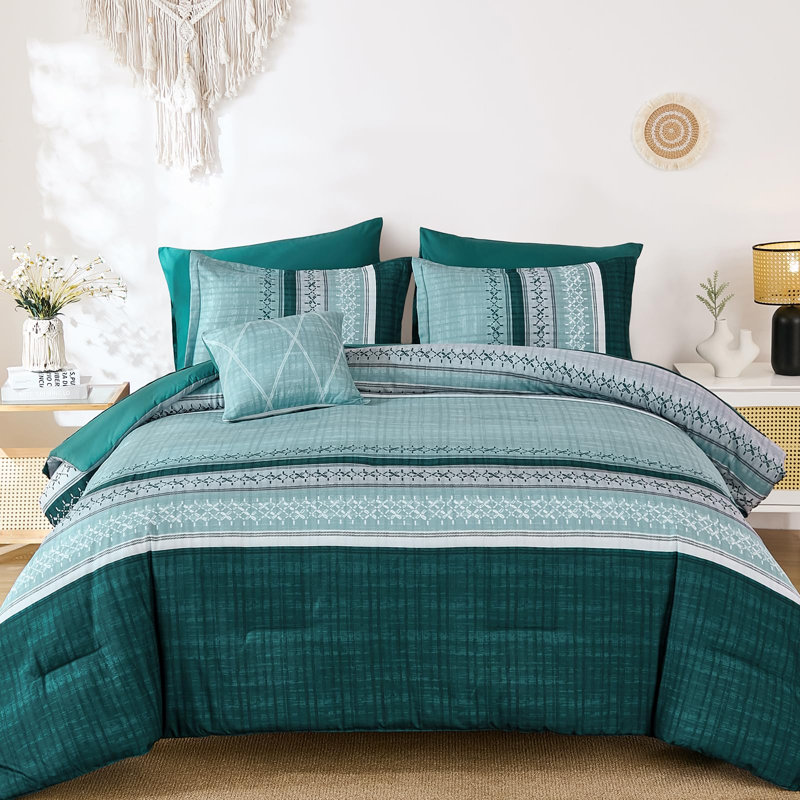 Ensemble de literie 8 pièces Boho, Édredon grand, Vert sarcelle