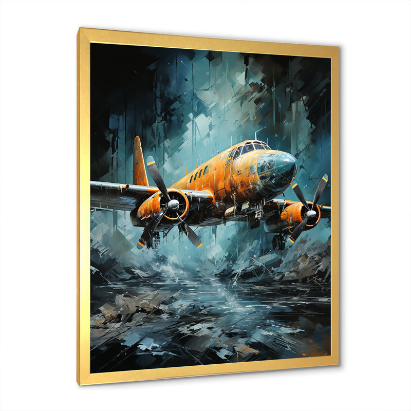 Reconnaissance aérienne d'un avion militaire sur toile, Cadre doré simple, H 32 po x l 16 po x P 1 po