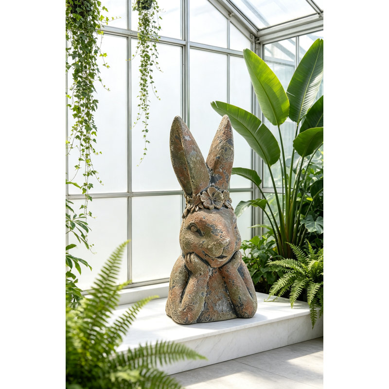 Figurine de lapin antique fabriquée à la main avec patine or vert vieilli, parfaite pour la décoration rustique et les cadeaux