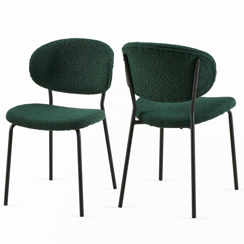 Boucle Fabric Dining Chairs, Dark Green
