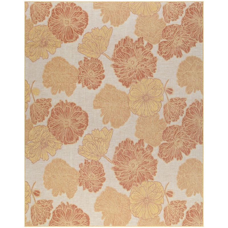 Pearletta Floral Polypropylene Indoor/Outdoor Area Rug in Orange/Coral, Rectangle 8' x 10'