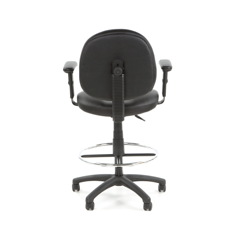 Black Ergonomic Fabric Drafting Stool with Adjustable Arms