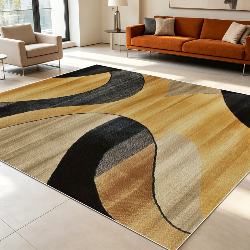 1PC Modern Abstract Curved Wood Grain area rugs for Living Room, Soft and Comfortable, Suitable for all seasons, easy-to-maintain, machine washable Indoor floor mat, Under Table Farmhouse suitable for dining room, bedroom, home office, entryway,