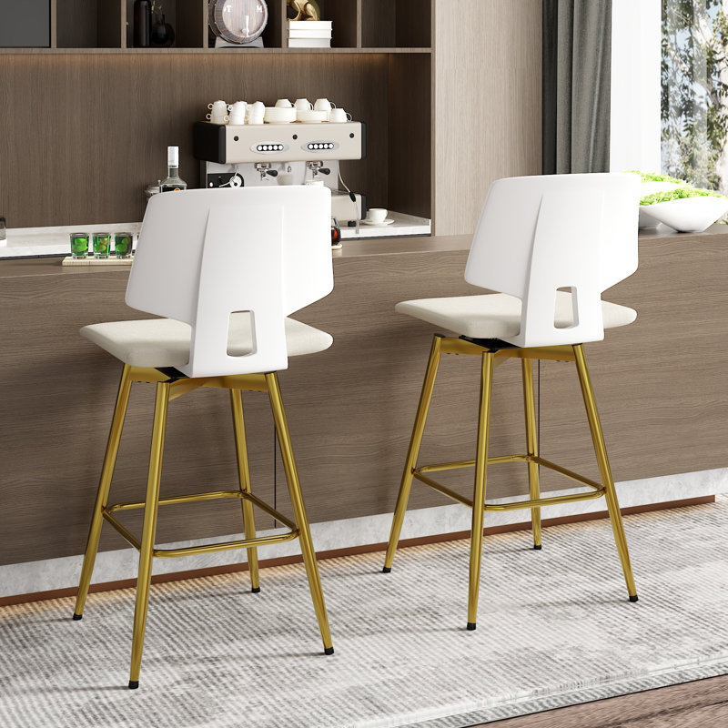 Set Of 2 Swivel Bar Stools With Backrest, Velvet Upholstered Counter Height Chairs With Footrest, Modern 4 Legs Bar Chairs For Kitchen Island, Dining Room, White