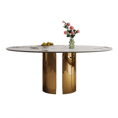 70.9-inch Sintered Stone oval dining table, with copper-colored stainless steel base