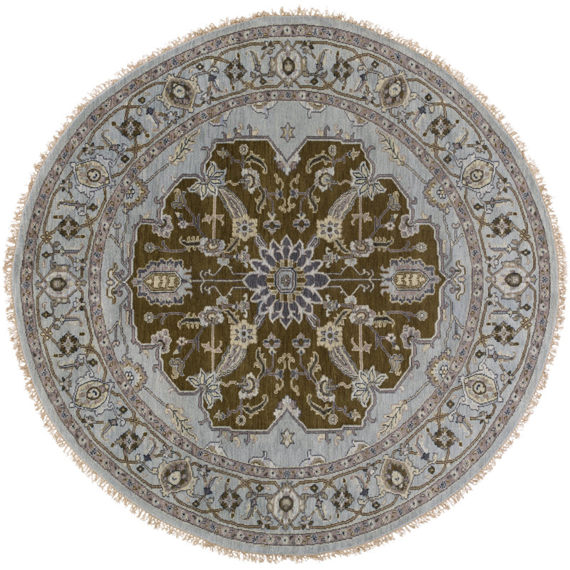 Tapis oriental en laine noué à la main Ostrander, Rond 8 pi