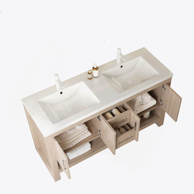 60" Bathroom Sink Without Cabinet, With One-Piece White Acrylic Basin