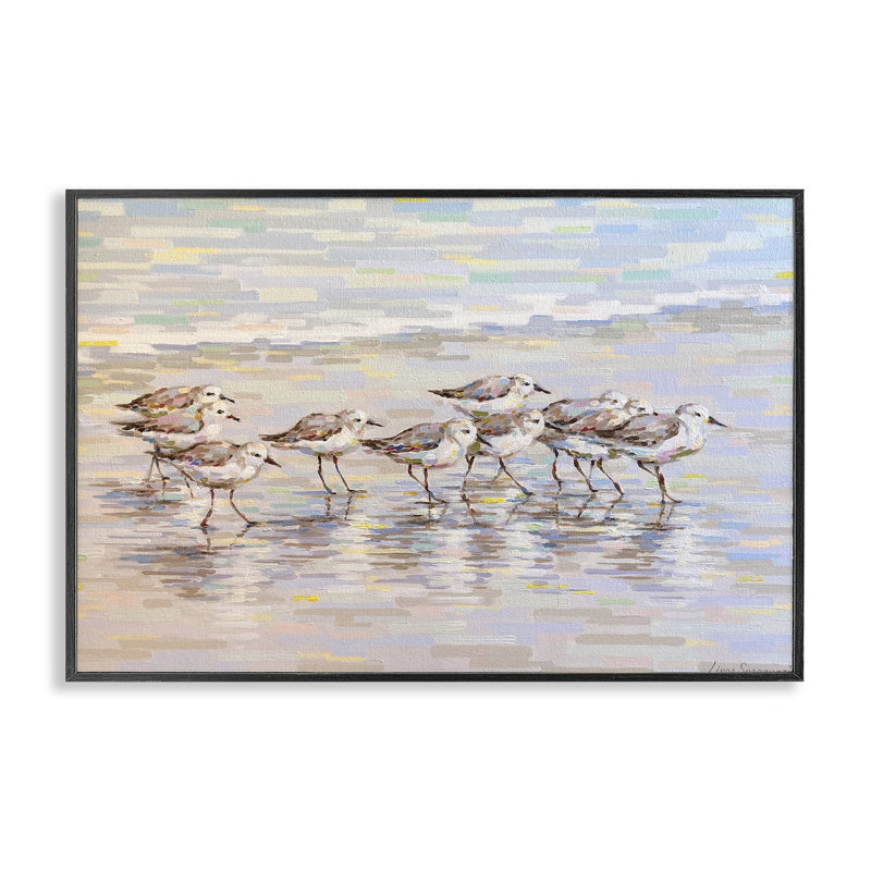 «Follow Me Sandpiper», art de la giclée encadrée, design par Linda Sperruche, H 20 po x l 30 po, Giclée encadrée noir minuit
