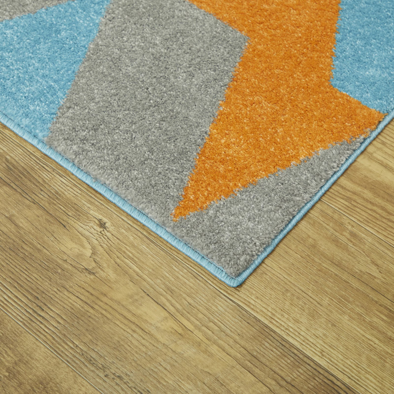 Tapis bleu / orange Camerynn, Rectangle 3 pi 11 po x 5 pi 7 po